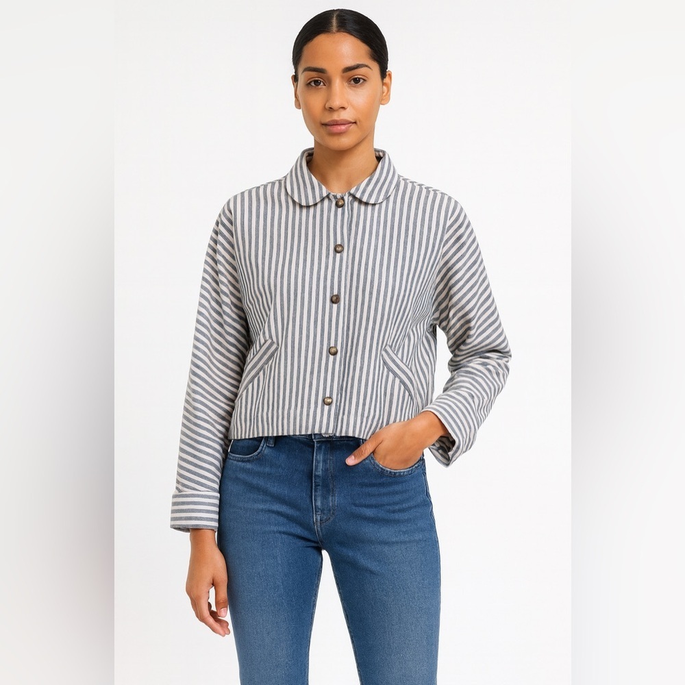 Harvey Faircloth Striped Cotton Jacket Long Sleeve Button Front Size 2